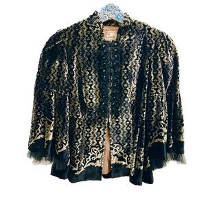 Vintage Nanette Lepore Velvet Jacket 4 black gold tulle blazer